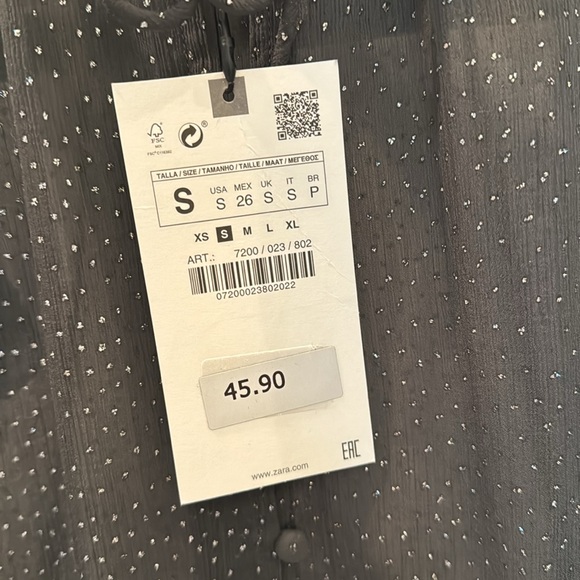 Zara Sheer Grey Sparkle Blouse Small NWT - Picture 5 of 13